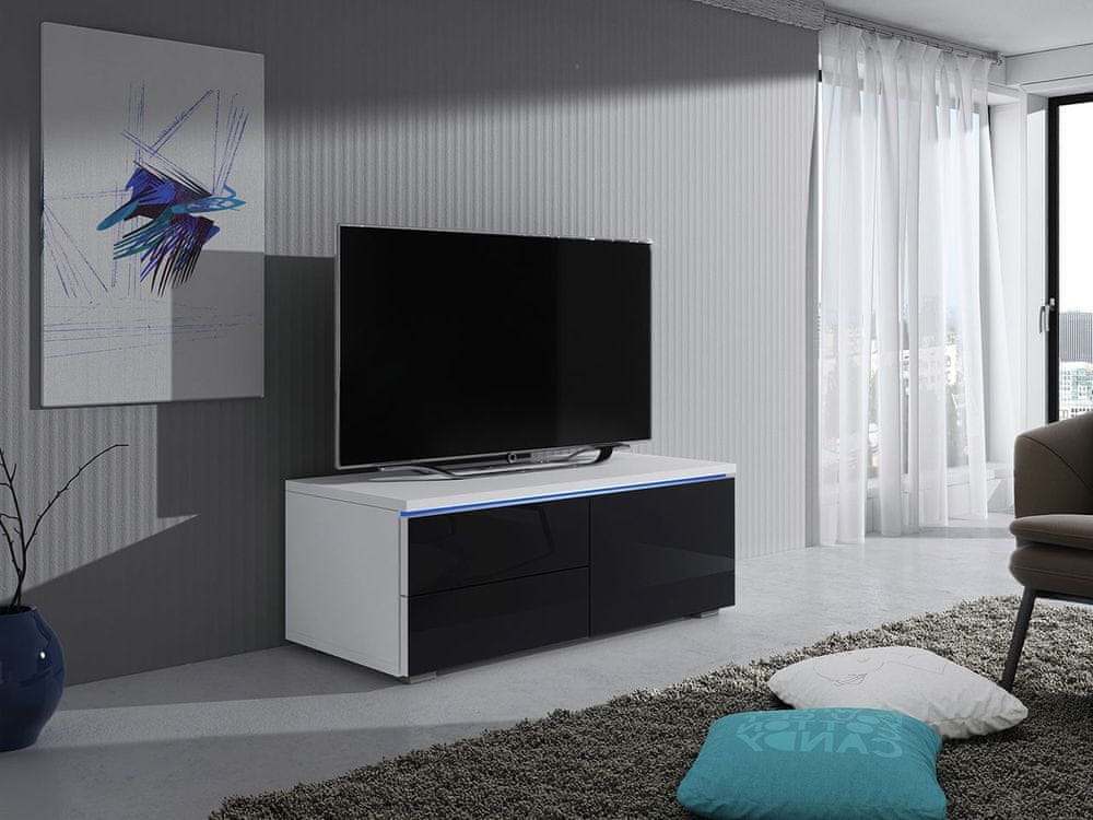 Veneti Televízny stolík s LED osvetlením FERNS 11 - biely / lesklý čierny, pravý